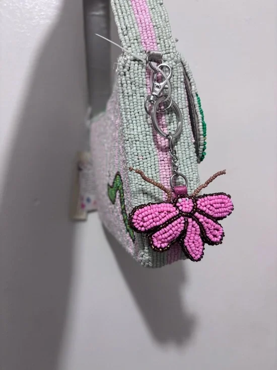 Pink Caterpillar and Butterfly Beaded Bag - Picture 2 of 7